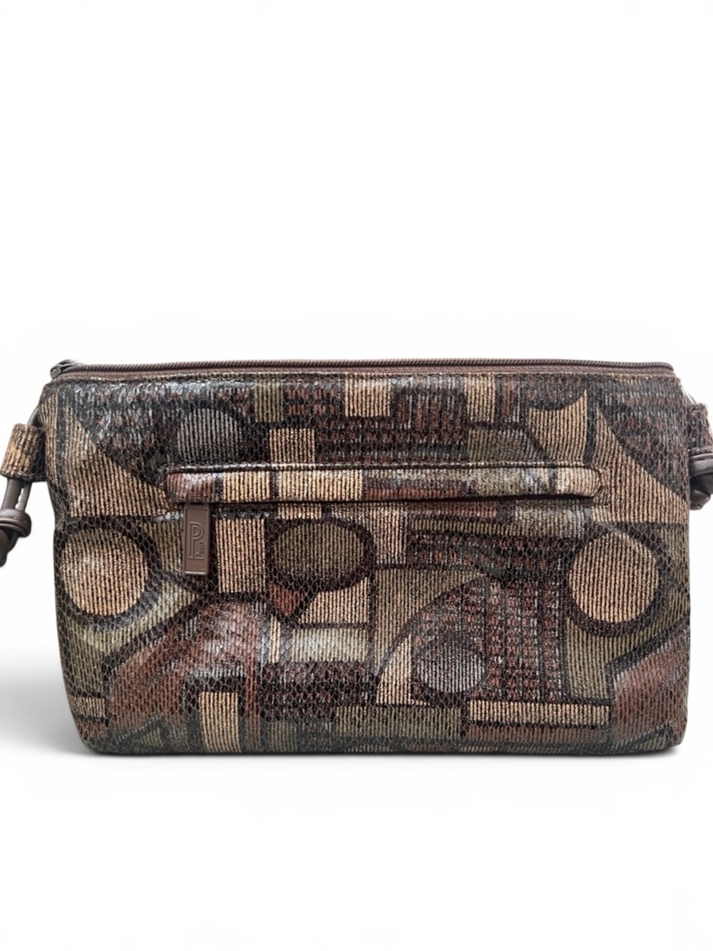 Bags by Pinky Vintage Geometric Brown Genuine Leather Crossbody Bag